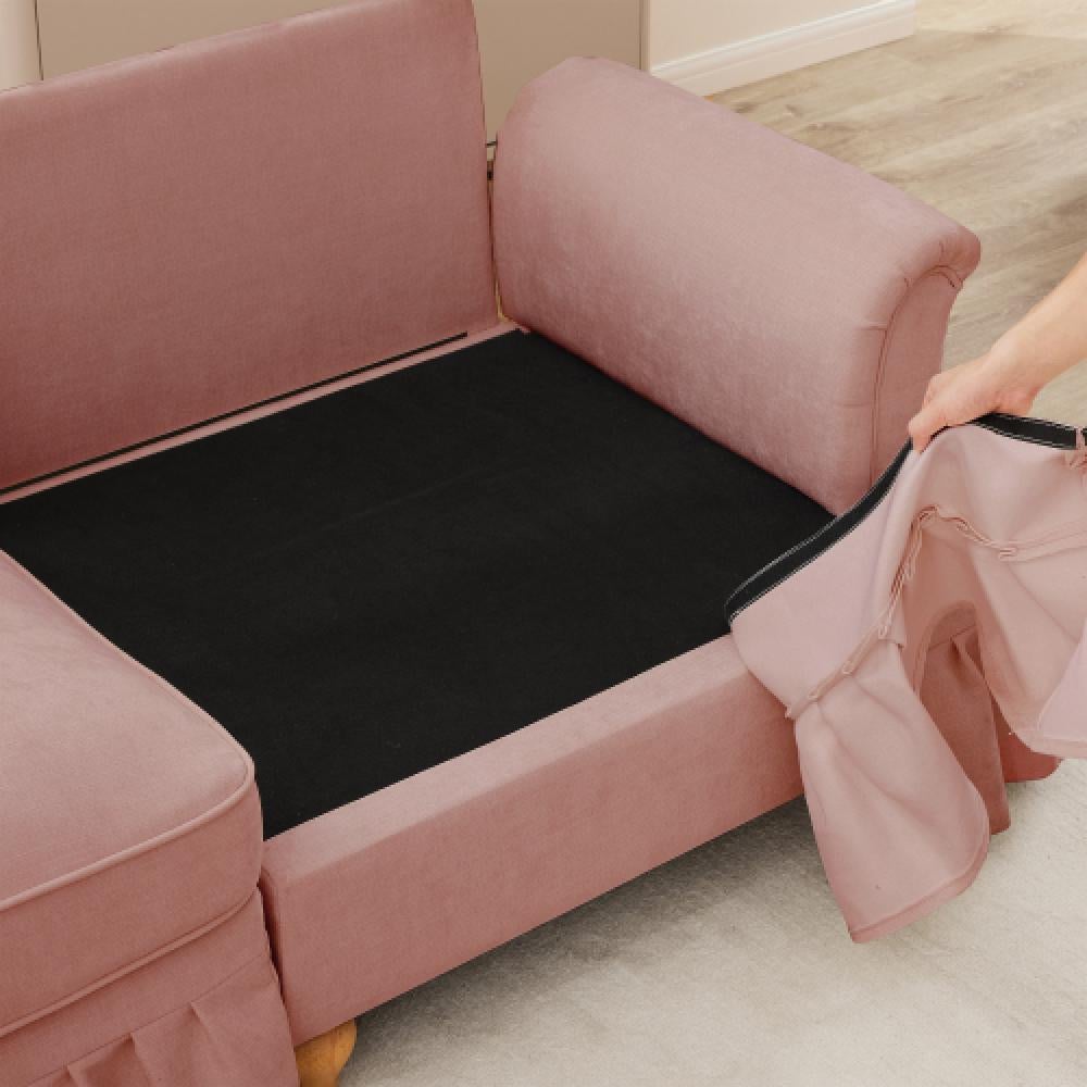 Divano 2 posti elegante stile medioevale-moderno, copertura a volant removibile, tessuto in ciniglia confortevole, moduli versatili per soggiorno - 7