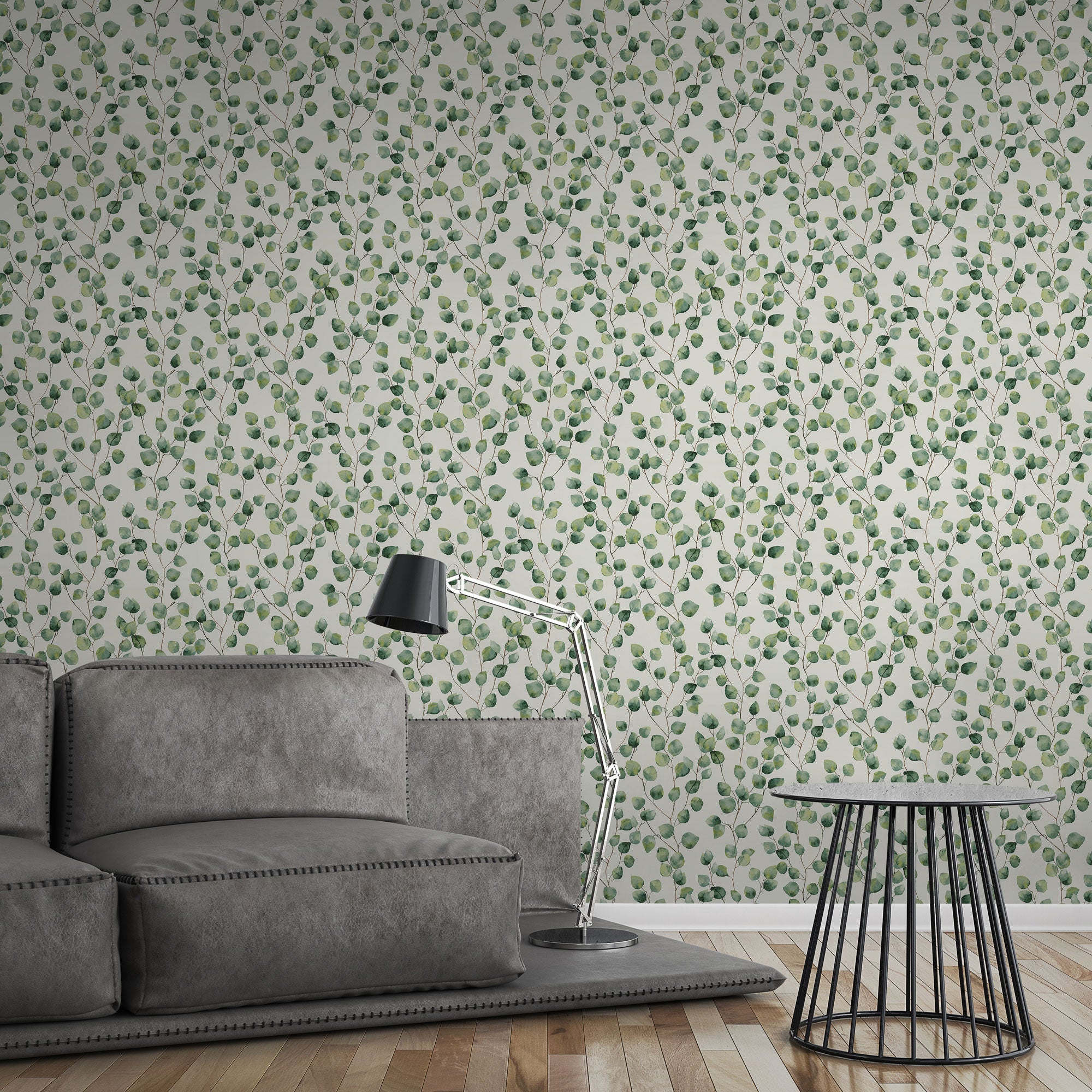 Papel pintado hojas y ramas verdes sobre fondo beige Papel pintado decorativo estilo naturaleza Papel pintado vinílico con relieve - 6