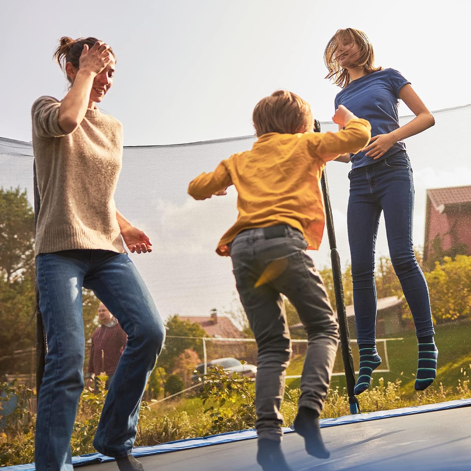 Filet de Securite pour Trampoline 305 CM, Filet de Trampoline 6 Poteaux, Resistant aux UV, Double Fermeture Eclair, Modele Bord Exterieur, Noir - 8