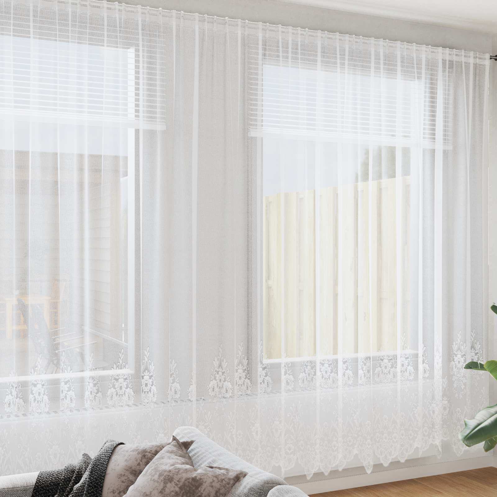 Firanka Koronkowa z zasłonami Biały 260 x 900 cm Poliester vidaXL