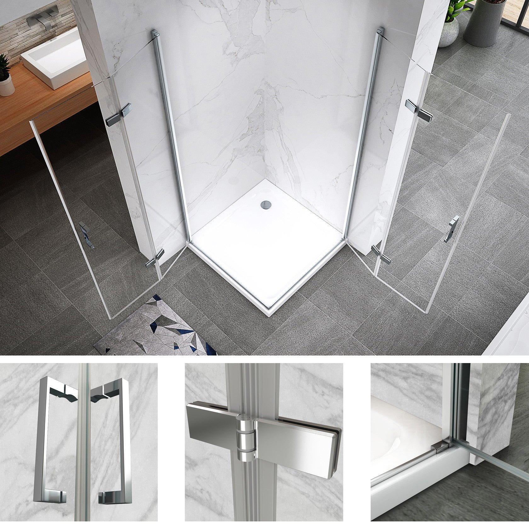 ATÉA Cabine de douche H 190 cm, 2 portes pliantes et pivotantes - verre transparent 70 x 115 cm - 4