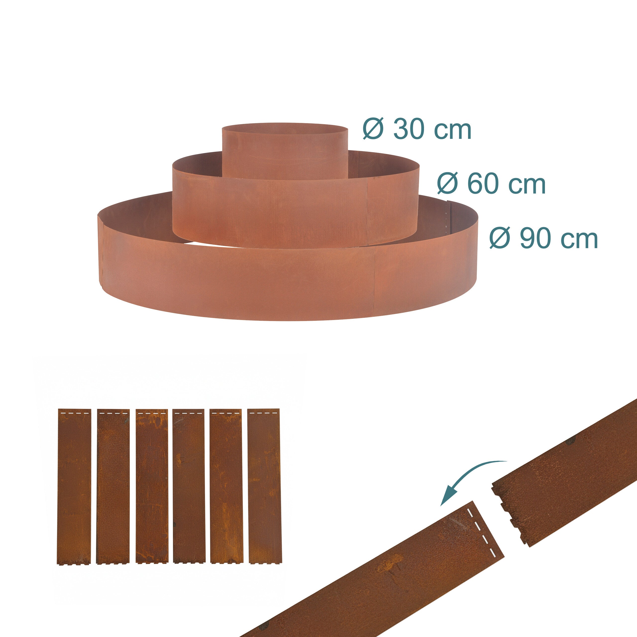 Spirale pour herbes aromatiques, 3 éléments, Ø 30/60/90 cm, H 20 cm, acier aspect rouille, pyramide de jardin, Relaxdays - 4