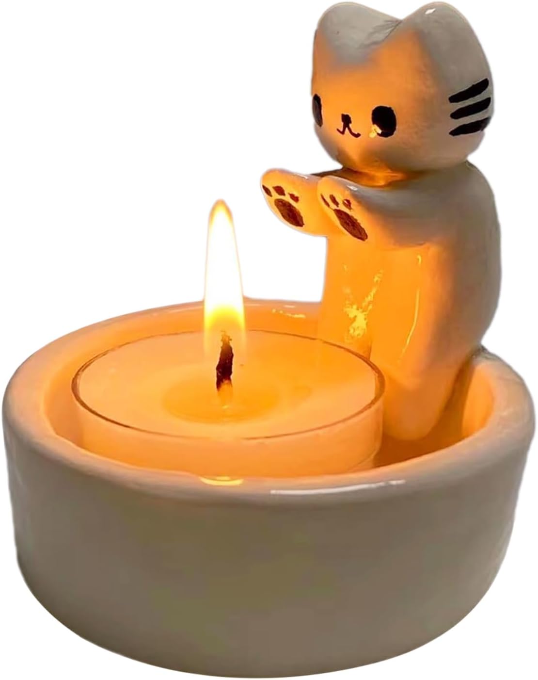 Świecznik - Podgrzewacz w kształcie kociej łapki - Ceramiczny - 1 sztuka - 7,2 x 8 cm - Biały