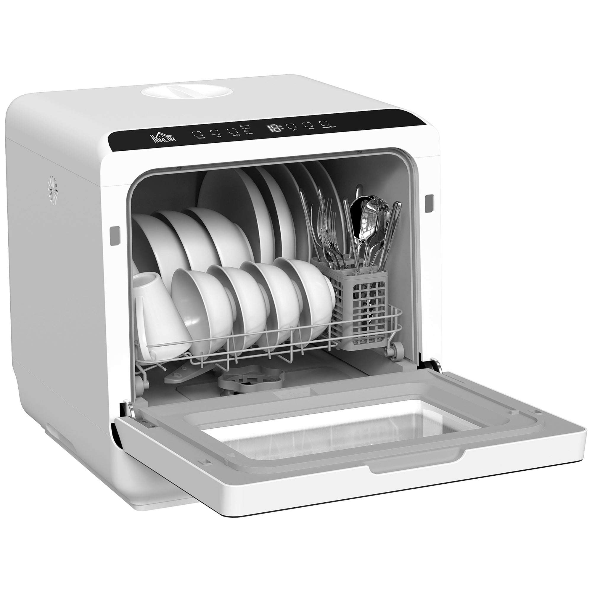 Mini lave-vaisselle compact 4 couverts, lave-vaisselle de table, 6 programmes, commandes tactiles, réservoir 6 L, blanc - 2