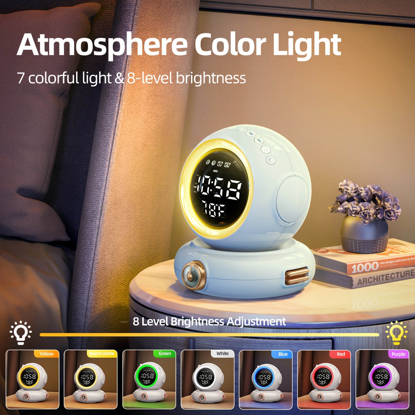Sunrise Alarm Clock Wake up Light Luce notturna Altoparlante Bluetooth, routine personale del sonno, luce di lettura sul comodino, allenatore del sonno dei bambini, lampada per l'allattamento al seno