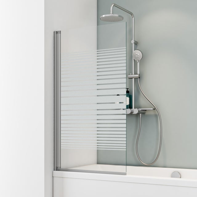 Pare-baignoire pivotant sérigraphié alu-argenté, H.130 x l.70 cm SCHULTE, paroi de baignoire réversible, 5 mm pliant, rabattable, bandes transversales