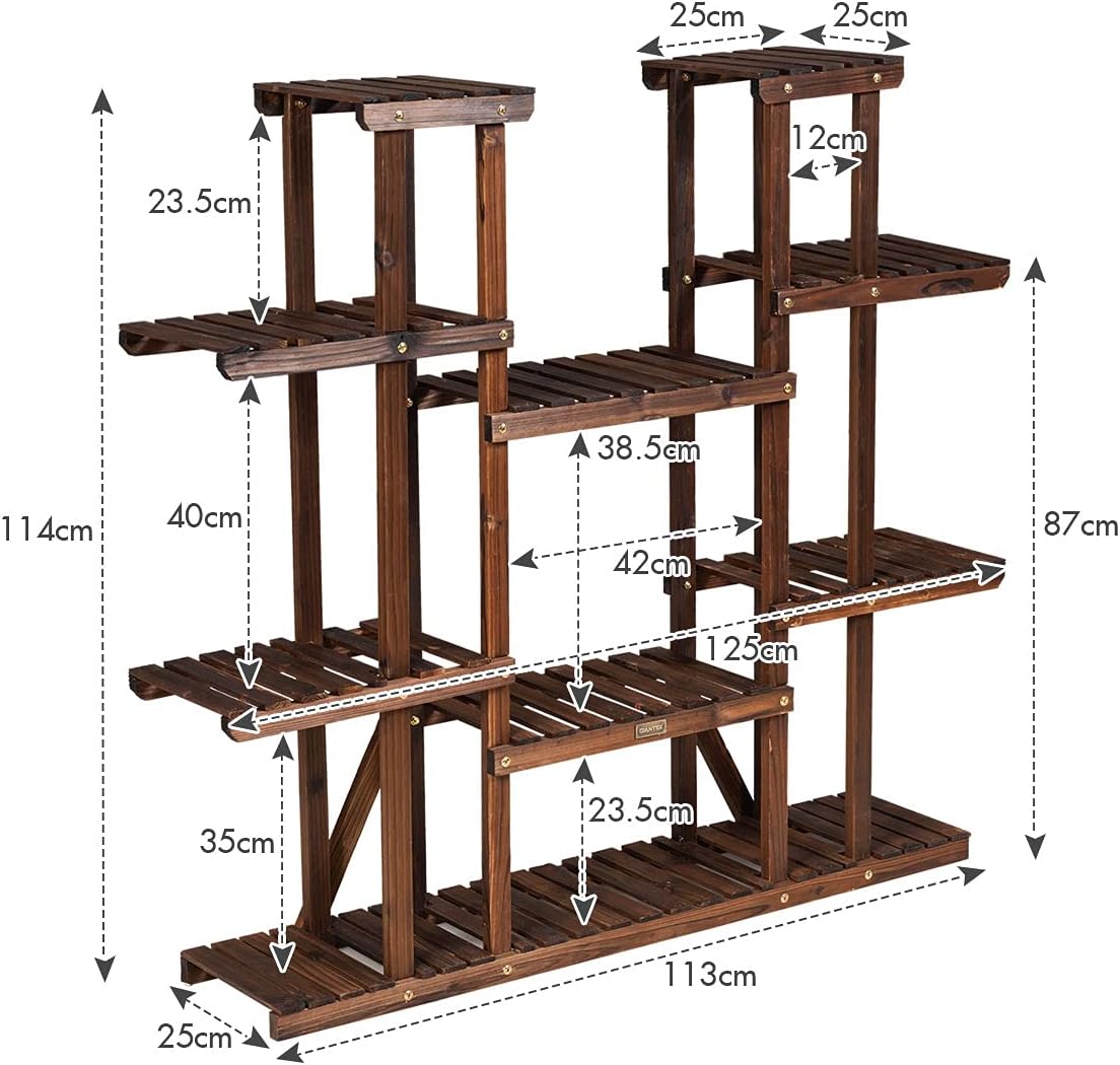 Étagère pour plantes en bois 9 tablettes pour 18 pots 125 x 25 x 114 cm charge 10kg - 3