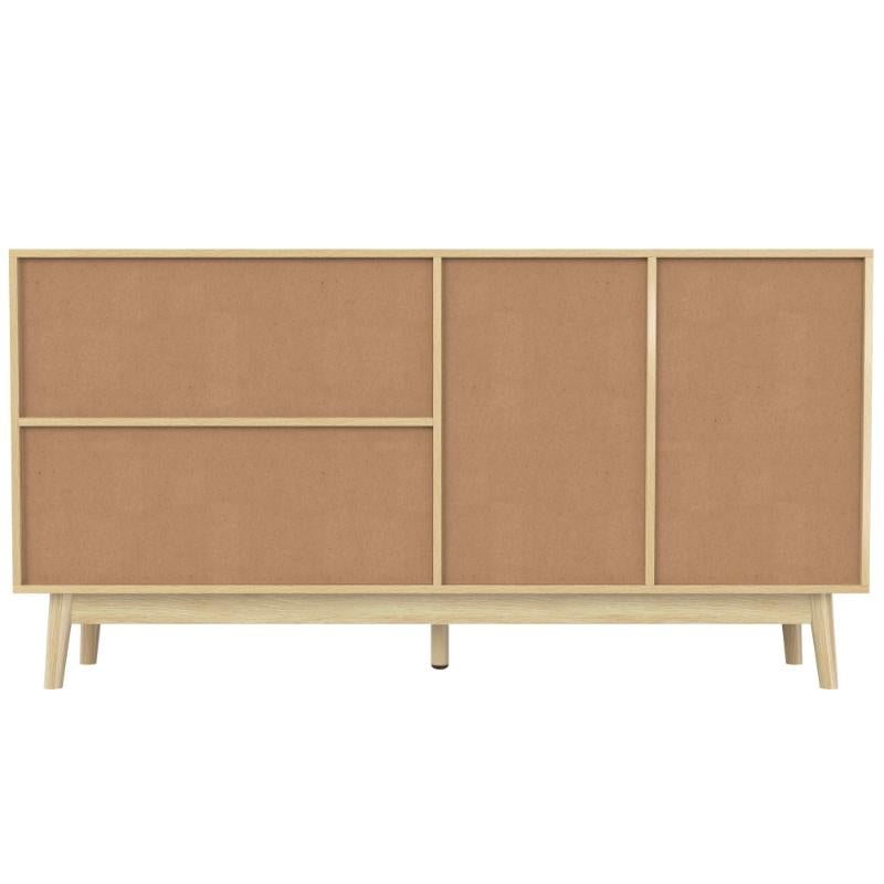 Sideboard 155x38x80 cm avec 3 Portes Coulissantes en Rattan Naturel et 2 Tiroirs, Design Respirant, Stable et Polyvalent - 6