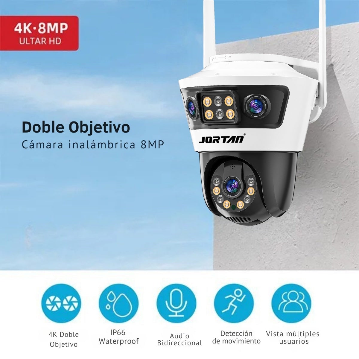 Caméra Surveillance Intelligente Wi-Fi, double objectif, suivi auto, détection IA, vision panoramique, cloud, intérieur/extérieur - 2