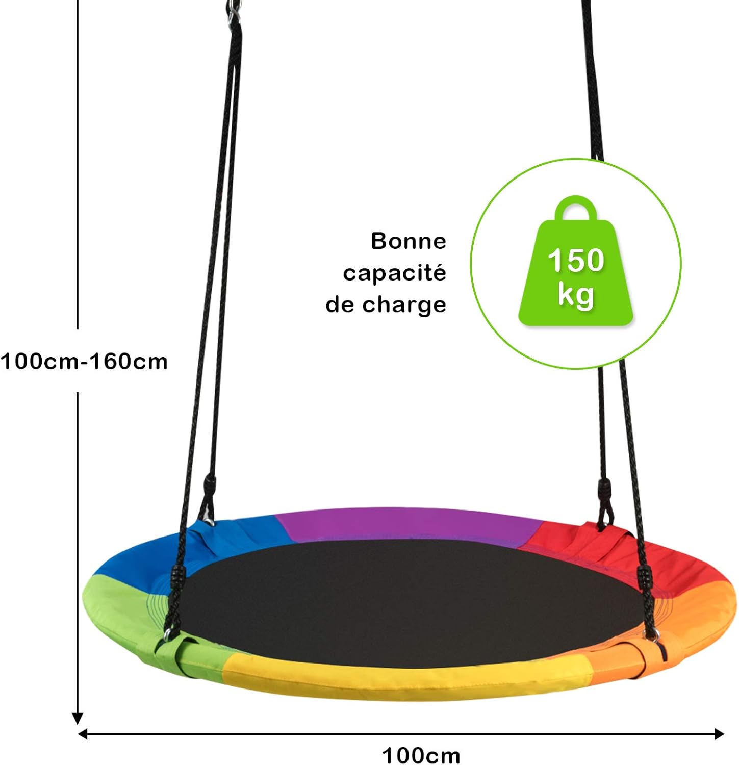 Balancoire Nid d’Oiseau Rond 100 CM a Suspendre, Grande Balancoire Ronde avec Hauteur Reglable de 100 a 160 CM - 6