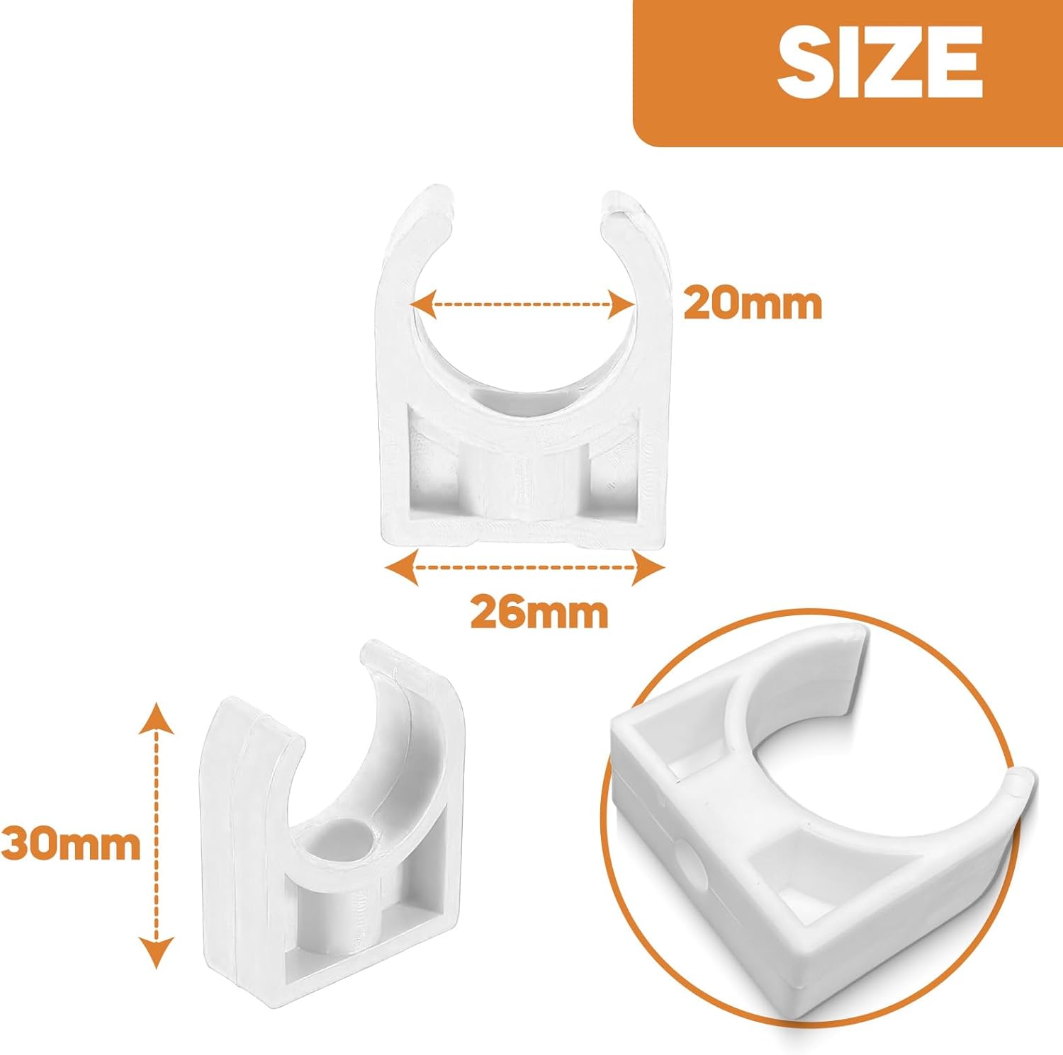 30 Pcs Diamètre intérieur 20mm,Clips sans chevilles,clips de fixation colliers de serrage en plastique,clips de tube blancs,fixation cable electrique - 2
