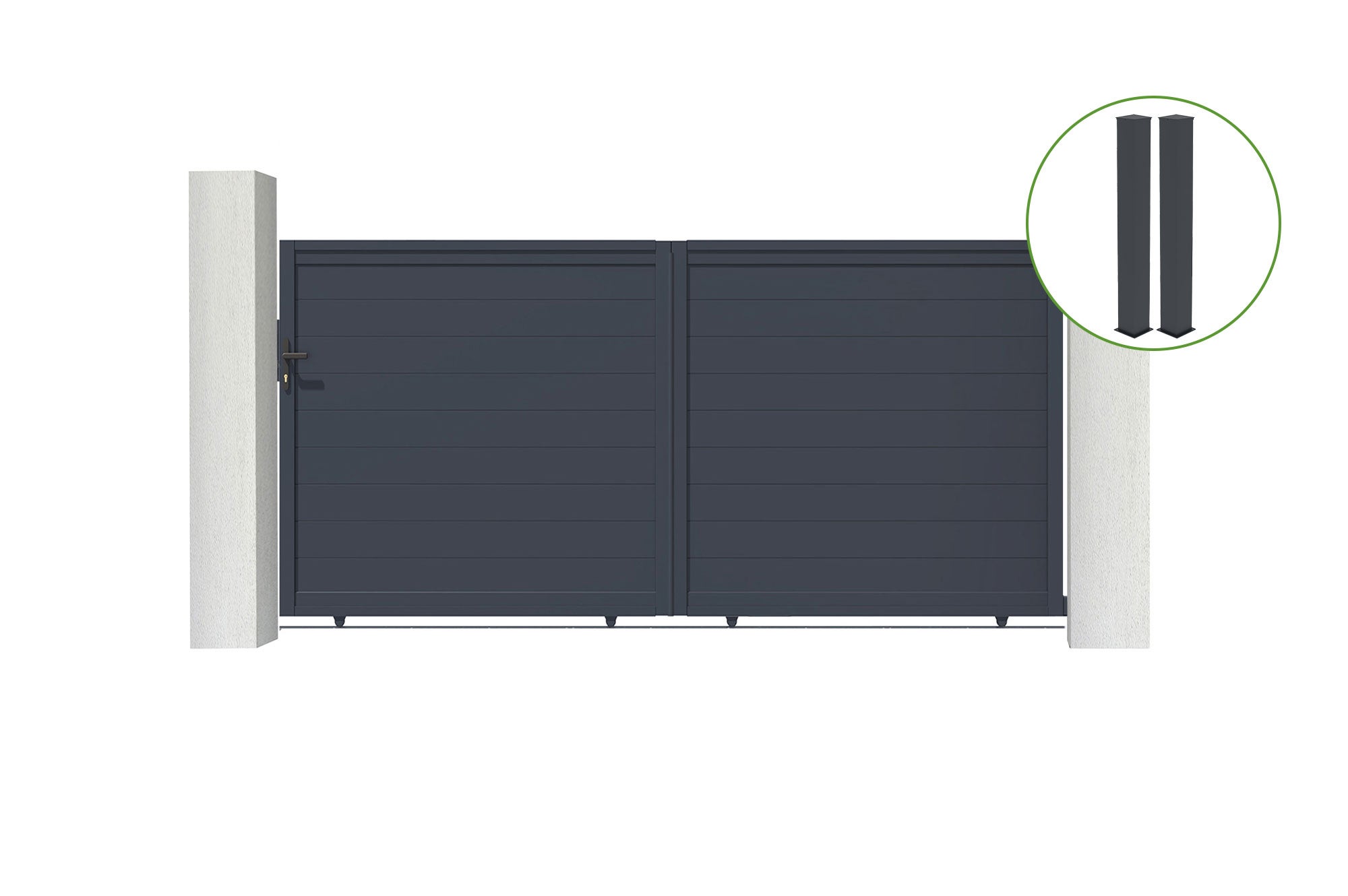 Brama przesuwna 3m GIONA wys. 160cm aluminium szare + 2 słupki 20x20cm wys. 190c