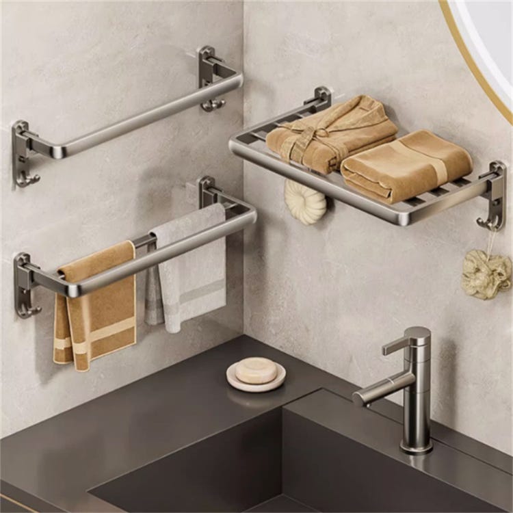 Support Mural de Serviette Pliable - de Rangement pour Salle de Bain - 4 tiges 49cm (pliable) - 3