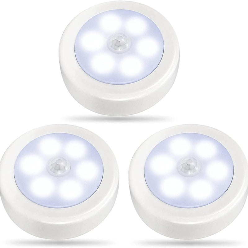 Zestaw 3 lampek LED z czujnikiem ruchu do użytku wewnątrz pomieszczeń, oświetlenia szafy, nocnej lampki zasilanej bateryjnie, bezprzewodowej lampy śc