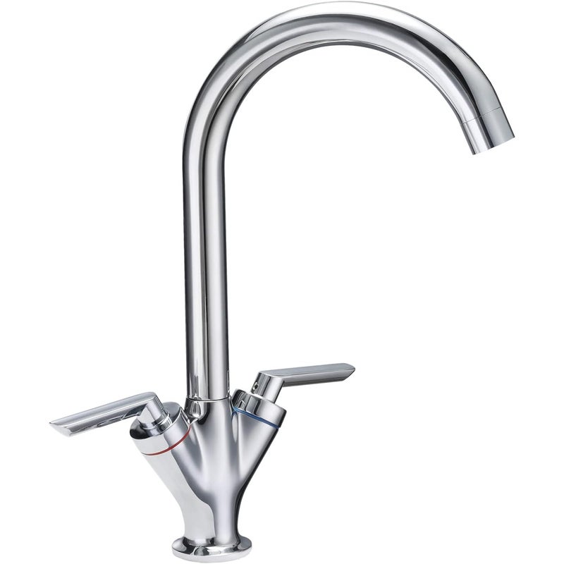 Bateria kuchenna do zlewu z wbudowaną obrotową wylewką, podwójna dźwignia z chromowanego mosiądzu z elastycznym wężykiem