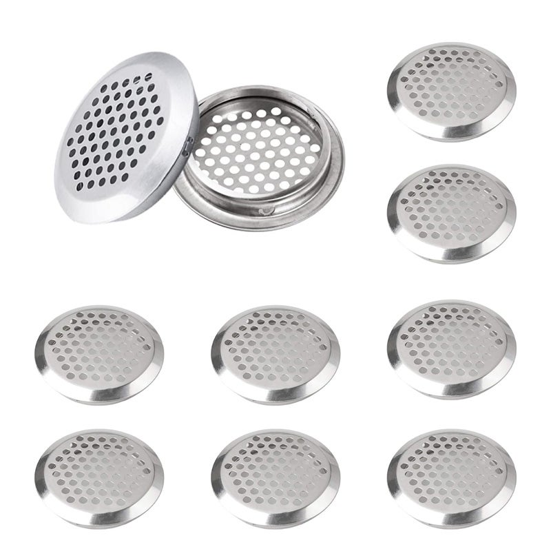 Kratka wentylacyjna okrągła, kratka wentylacyjna ze stali nierdzewnej, rozmiar montażowy 53 mm, srebrna, 10 sztuk (wypukła)
