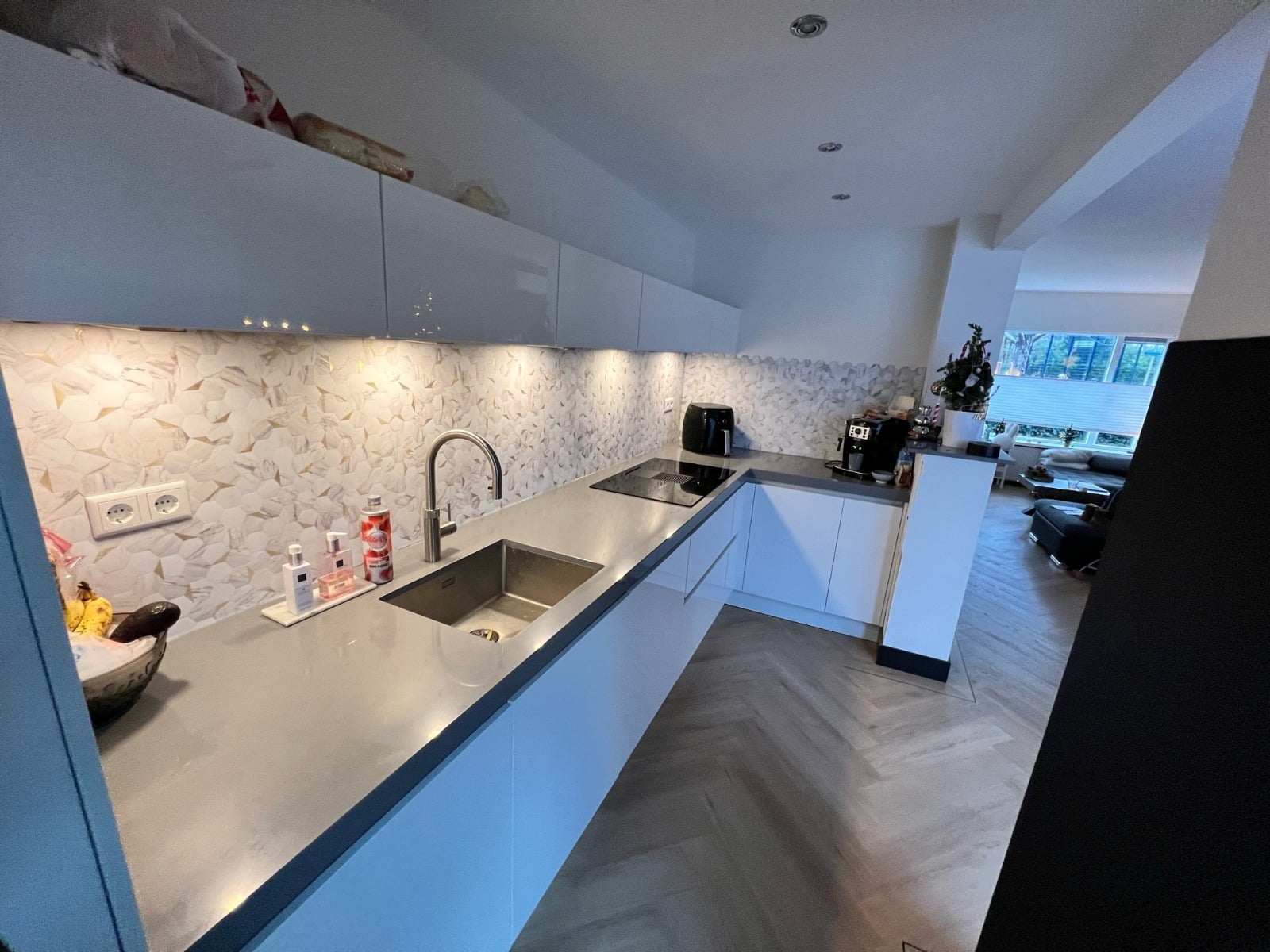 Revestimiento de Pared Mosaico Autoadhesivo Mármol Blanco Dorado Hexagonal – 28,8x29,2 cm, Grosor 0,4 cm - 4
