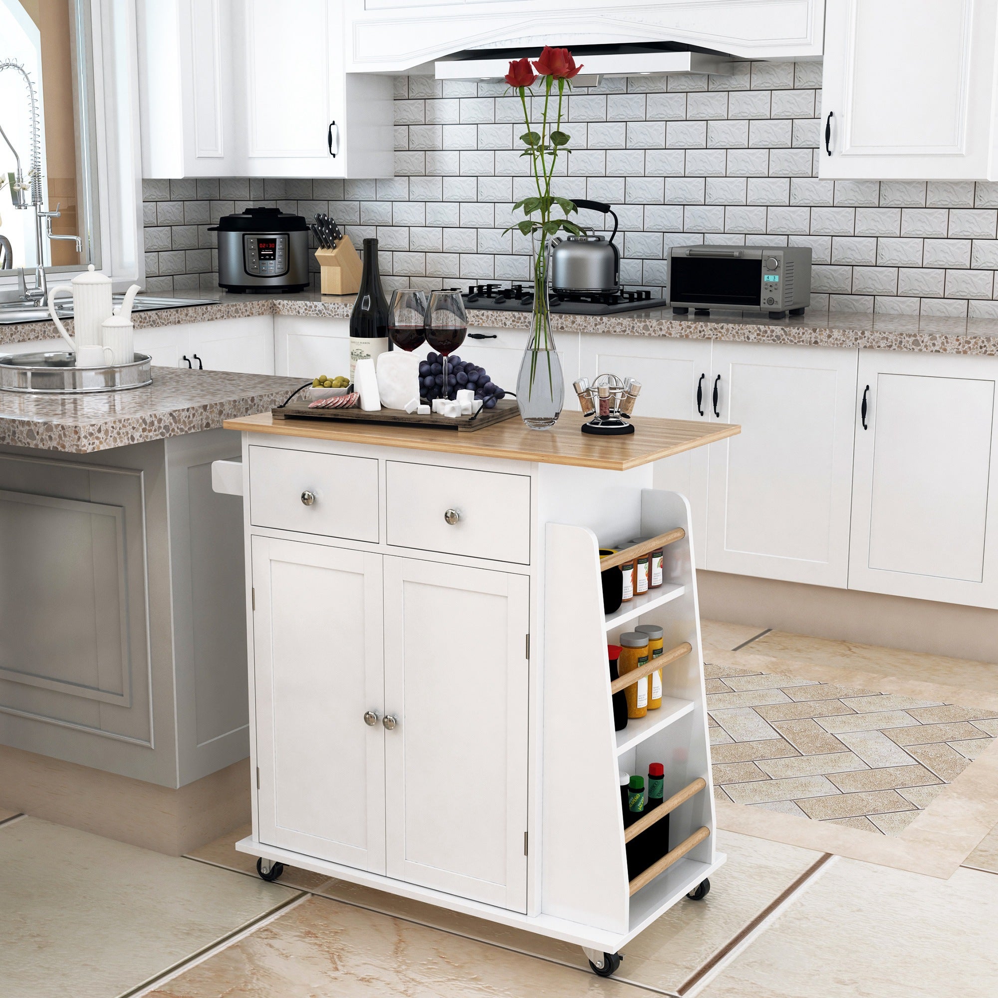 Carro de cocina auxiliar con ruedas HOMCOM 89x45x89,5cm blanco - 2