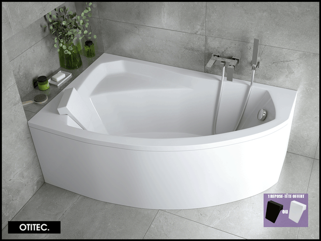 Baignoire Asymétrique avec Tablier - 160 x 100 cm - ARELA - GAUCHE - avec Repose Tête OFFERT