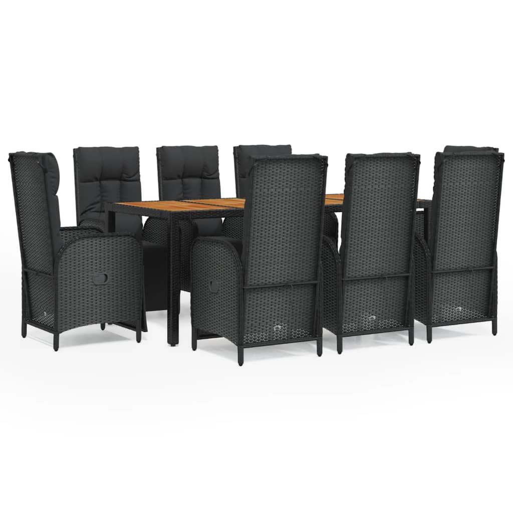 Maison Exclusive - Set da Pranzo da Giardino 9 pz con Cuscini Nero in Polyrattan - 2