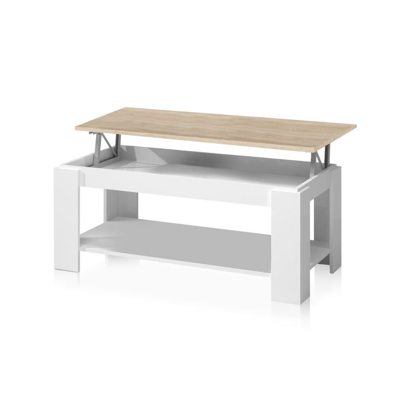 Mesa de centro elevatória Lya Blanco Artik (Blanco Mate) - Roble Canadian 102 x 54 x cm - 9