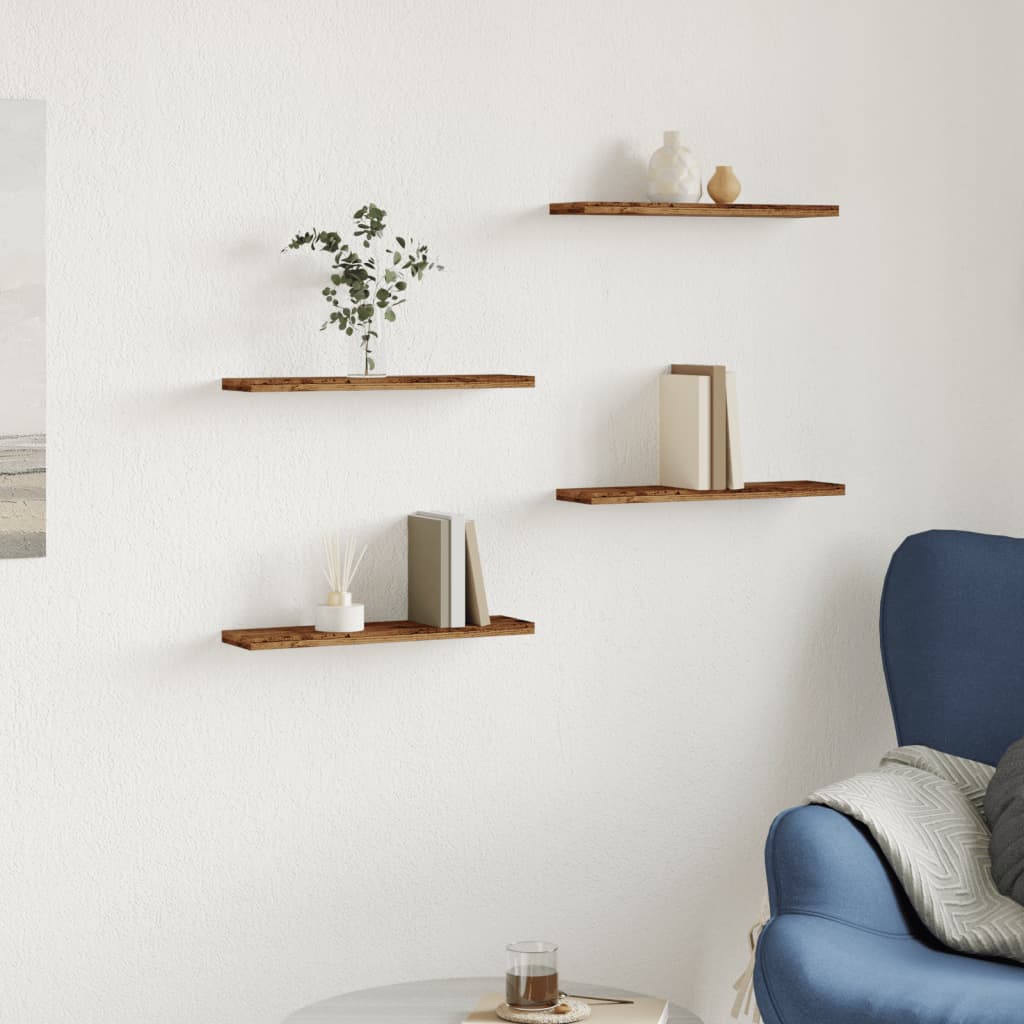 Étagères murales 4 pcs vieux bois 40x10x1,5cm bois d'ingénierie - 3