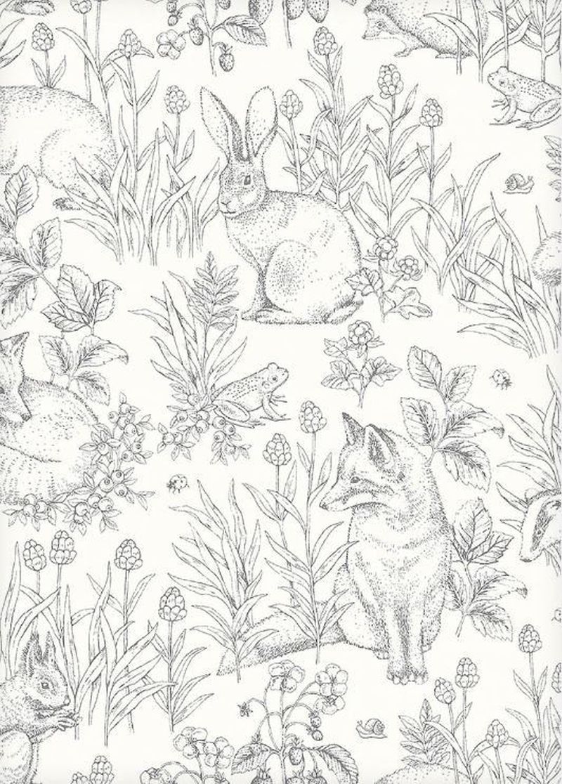 Papel pintado animales del bosque vintage gris - 53 cm x 10.05 m - borastapeter