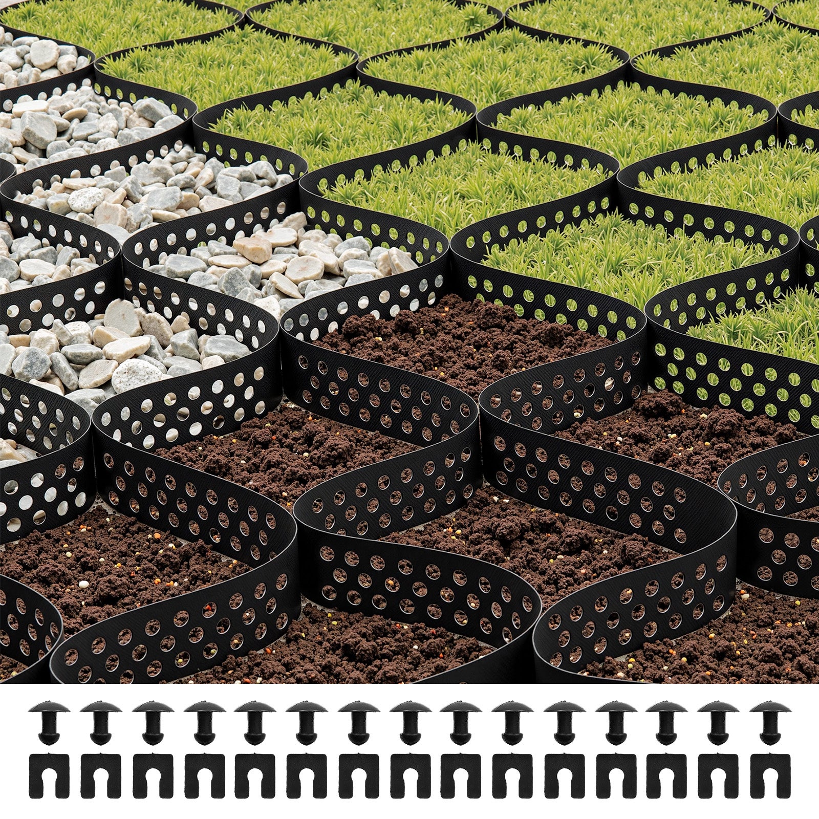 geokrata trawnikowa siatka żwirowa siatka żwirowa siatka plaster miodu HDPE 10000x3000mm VEVOR