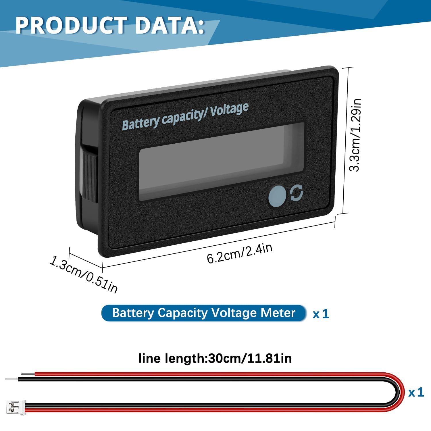 Écran LCD DC 12V 24V 36V 48V, Lumière VertCompteur de Batterie CC ...