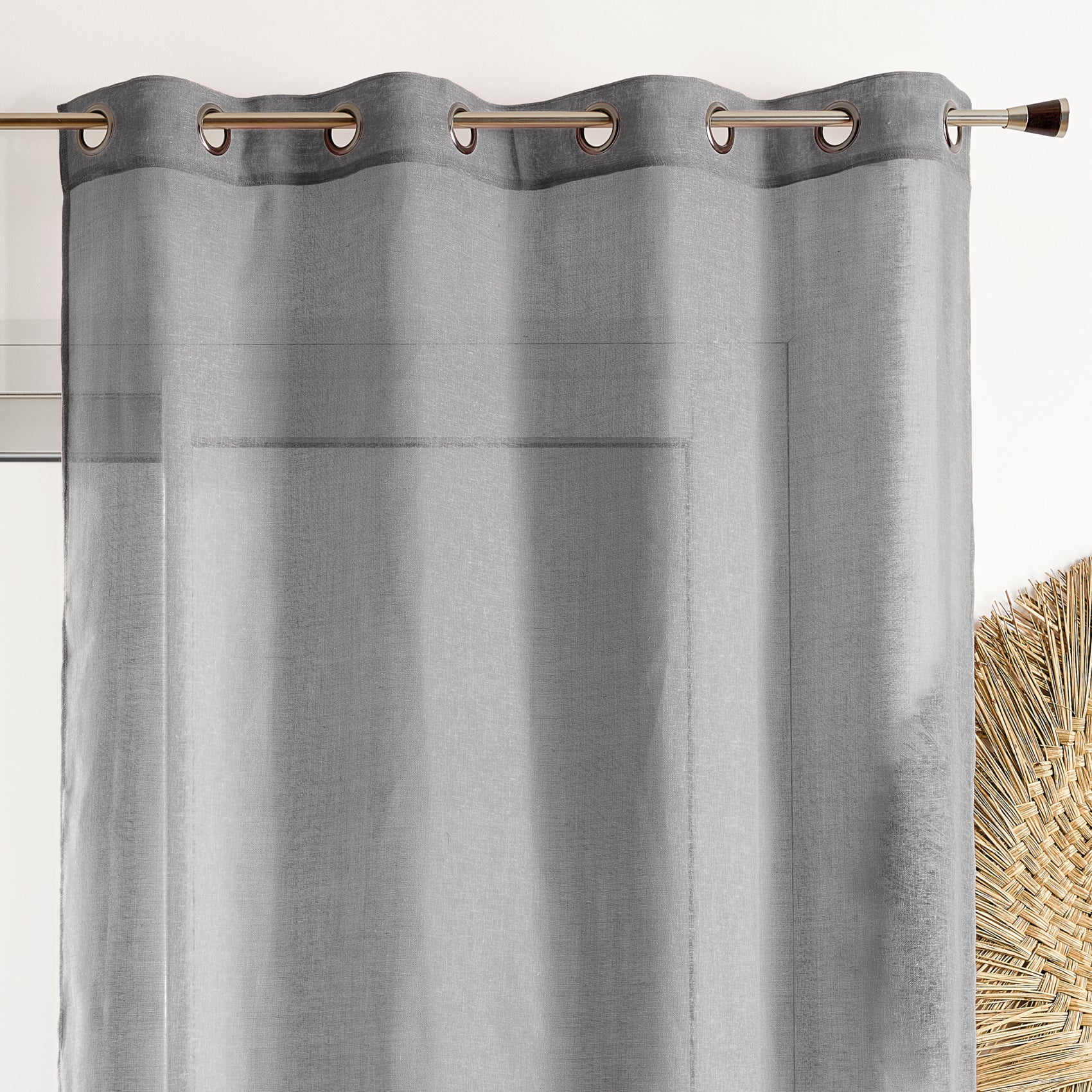 Voilage poly-lin uni fluide - Gris anthracite - 140x240 cm - Polyester - 4