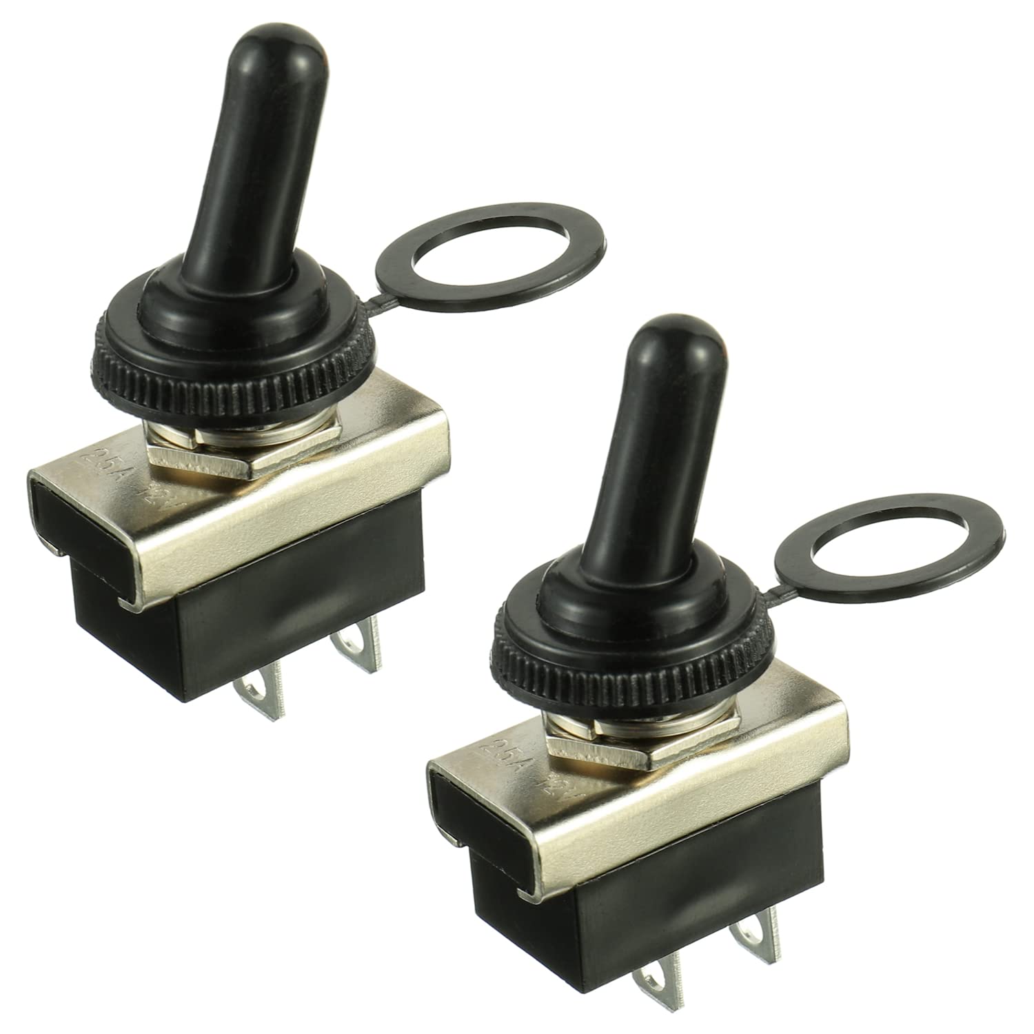 Lot De 2 Interrupteurs à Bascule Étanches 12V-24V 25A SPST ON/OFF Avec Capuchon - Voiture Bateau