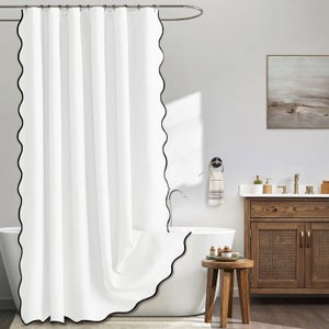 Tenda da doccia per bagno, con bordo smerlato nero, elegante tenda in tessuto, materiale pesante, impermeabile (183x183 cm, Bianco) - QWINERN | Leroy Merlin