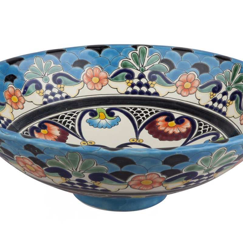 Meksykańska ceramiczna umywalka nablatowa La Reina – okrągła umywalka łazienkowa 44 x 13,5 cm | Ręcznie wykonana umywalka z motywami Talavera
