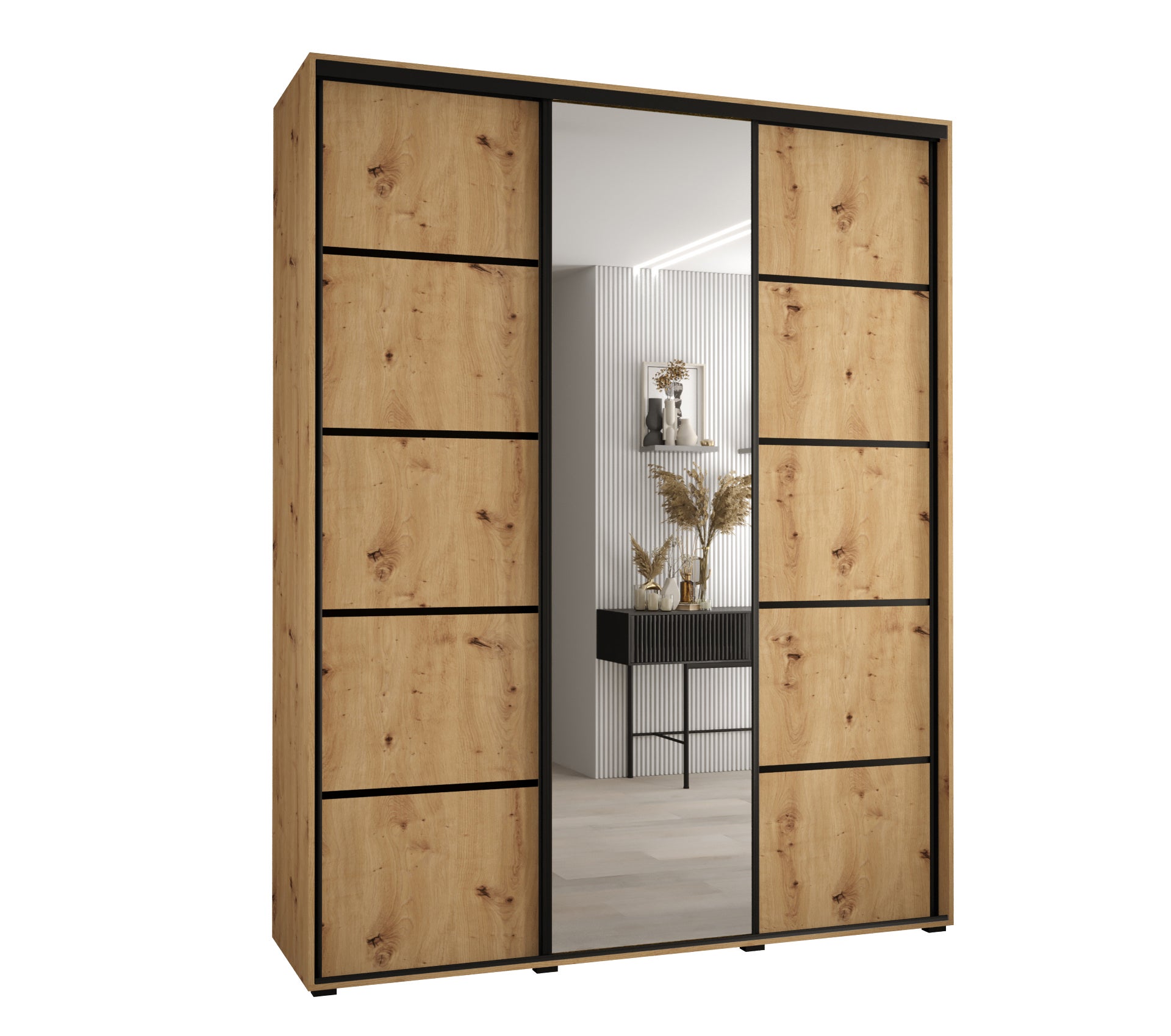 Szafa przesuwna z lustrem wysoka Davos 5 190 x 45 x 235,2 cm artisan + artisan + u. czarny - Abiks Meble