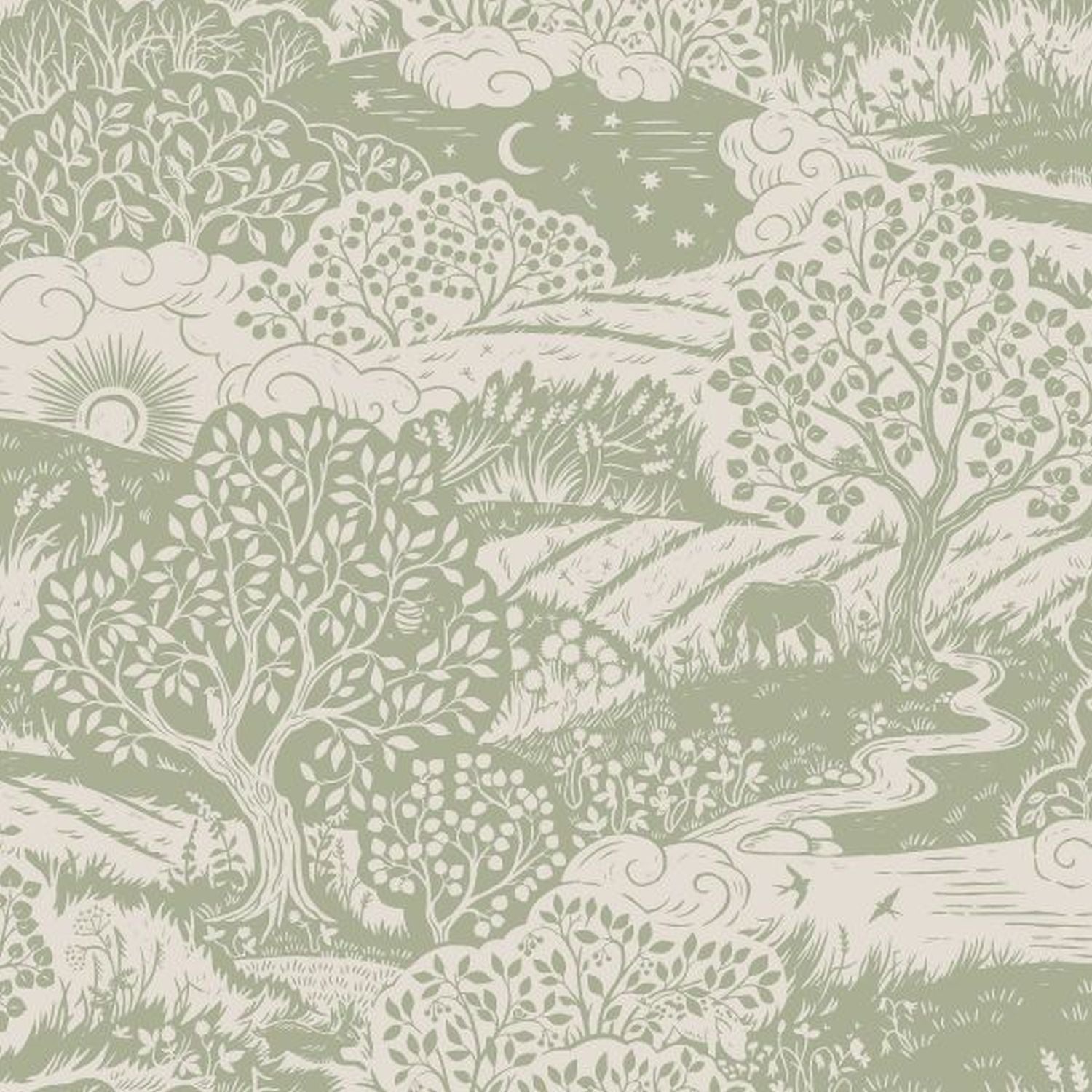 Papel pintado paisaje boscoso verde - 53 cm x 10.05 m - borastapeter