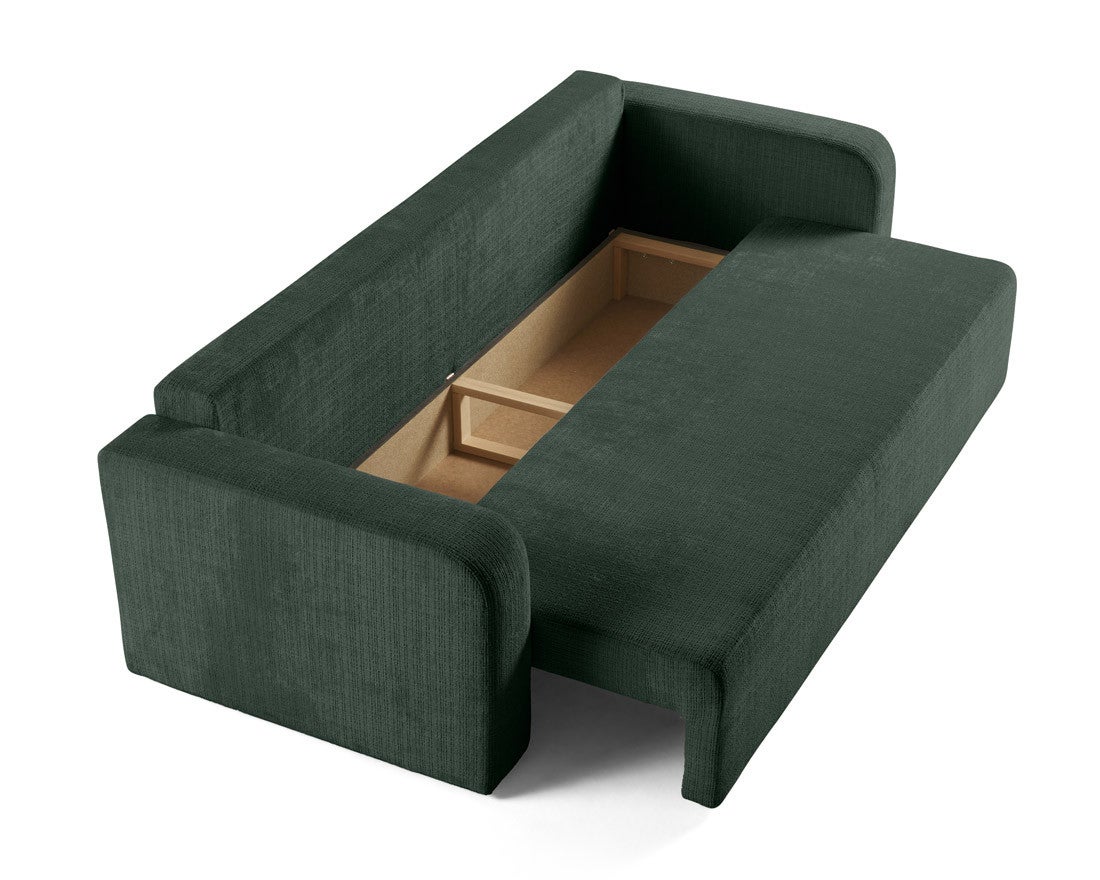 Canapé droit convertible 3 places avec coffre en velours texturé vert - MIRO - Best Mobilier - 3