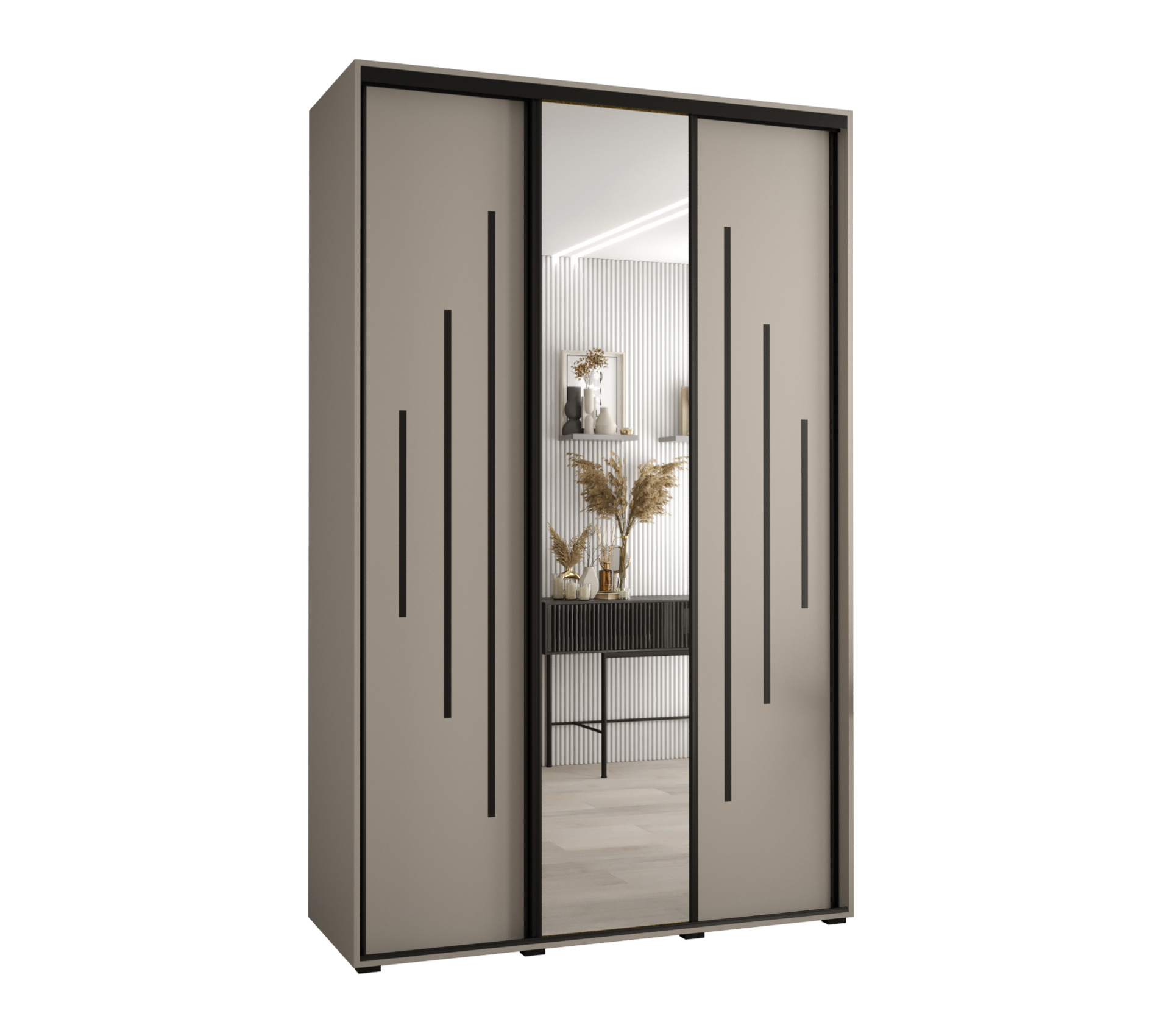 Szafa przesuwna z lustrem wysoka Dakota 13 150 x 60 x 235,2 cm kaszmir + u. czarny - Abiks Meble