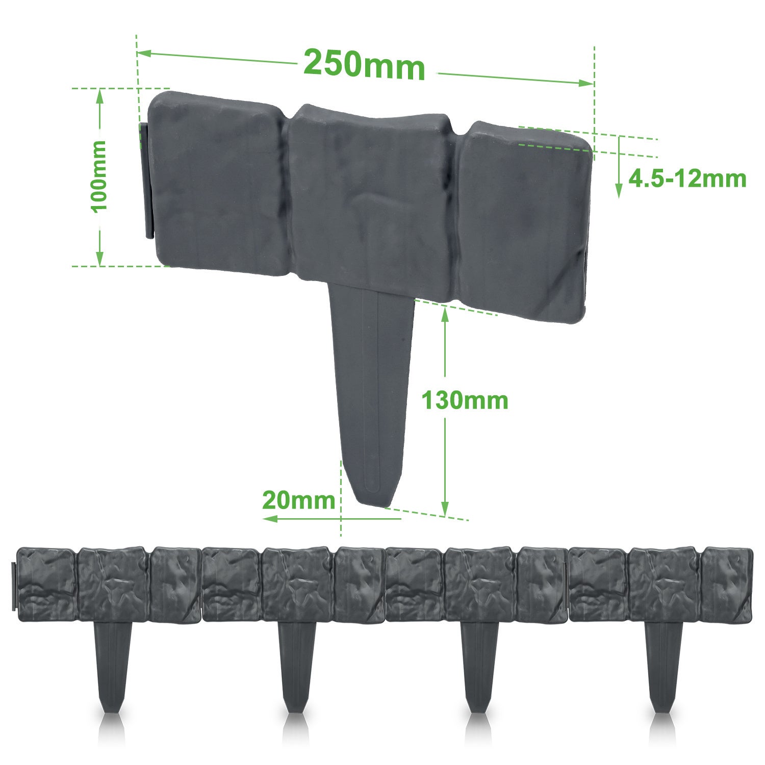 20 pièces Bordure de pelouse Effet Pierre bordure de parterre plastique pour jardin 5m Anthracite - 2