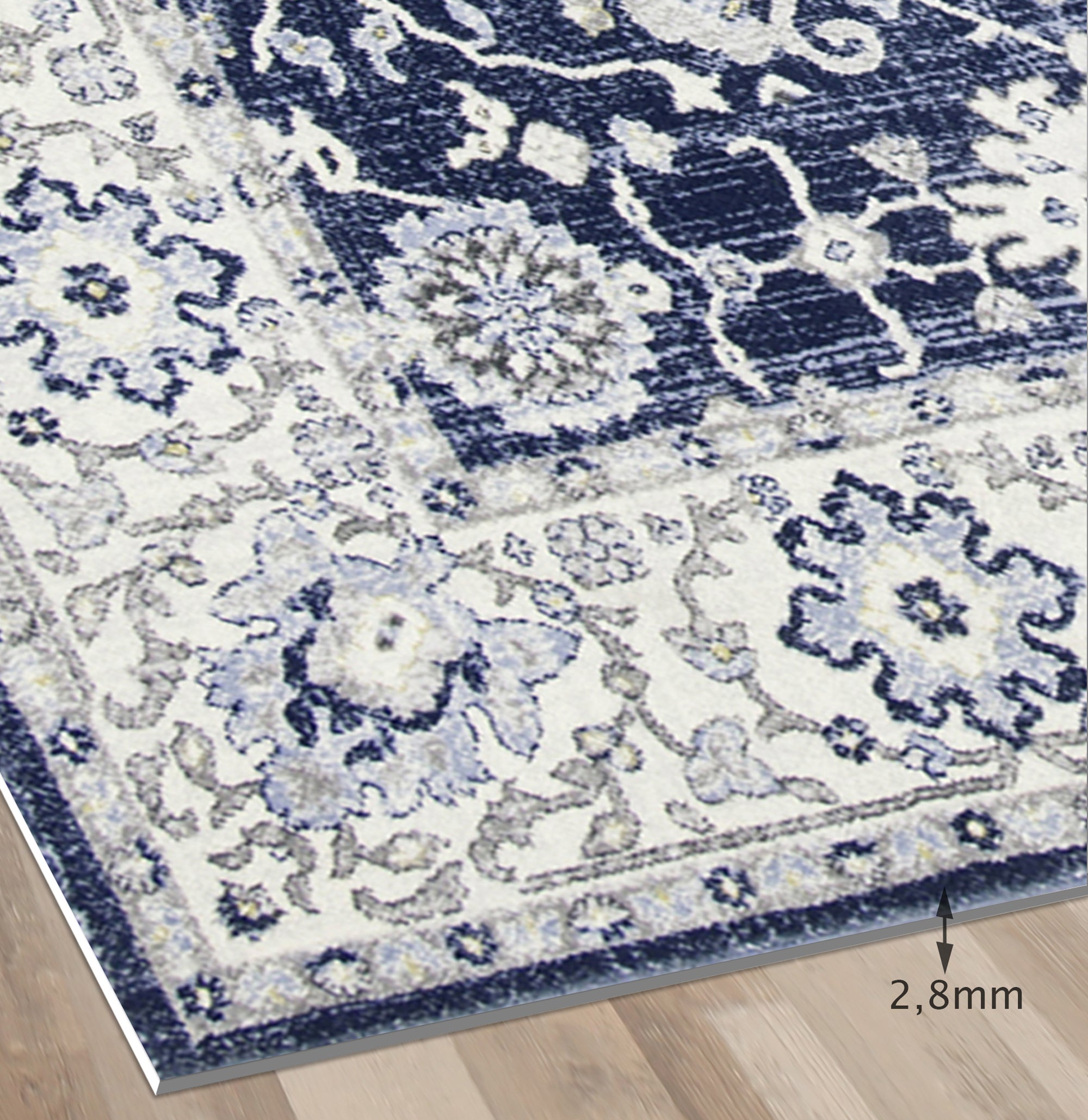 Tapis antidérapant en vinyle, Teherán azul 160x240 cm - PVC imprimé, lavable, ignifuge, pour le salon et la cuisine - 5