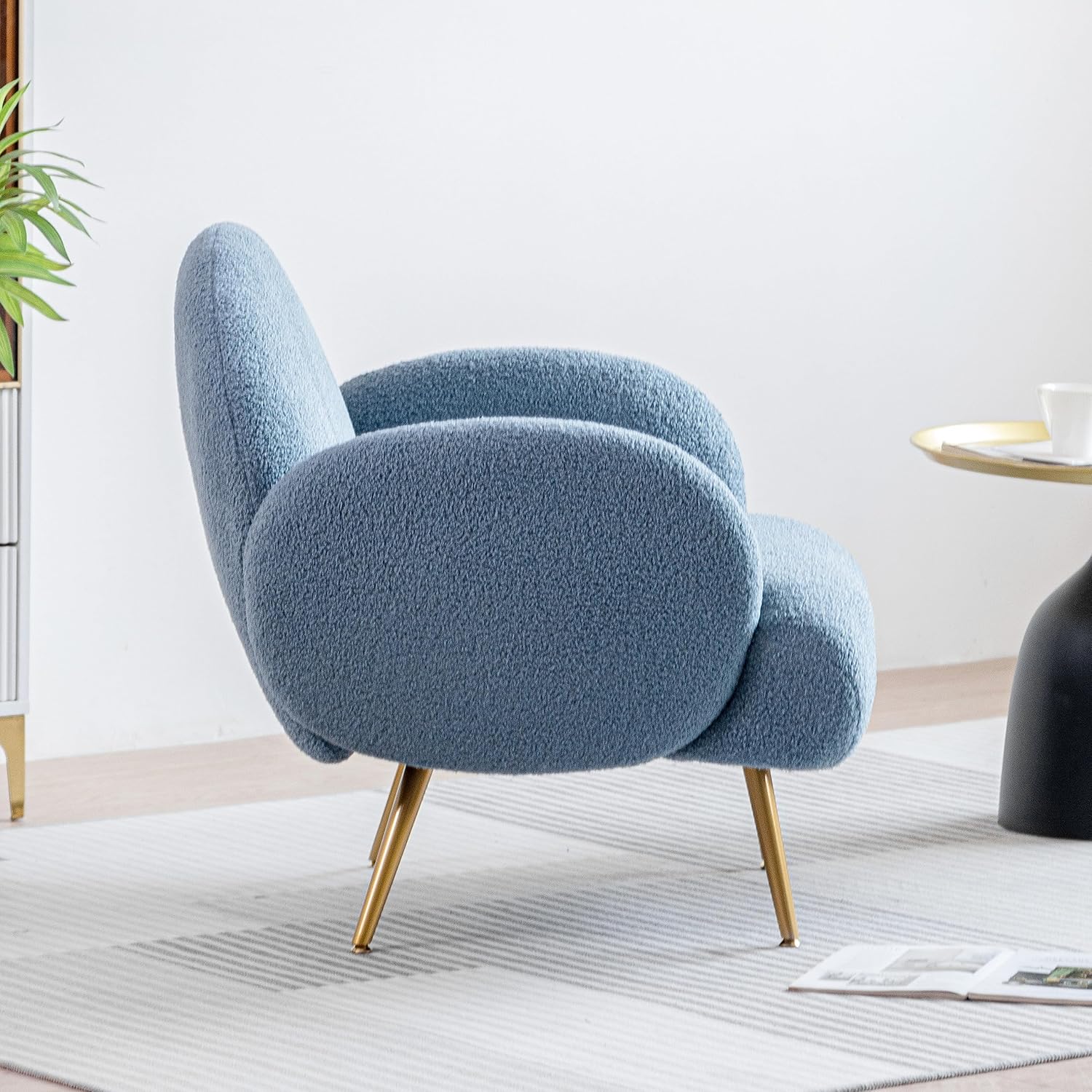 Fauteuil Moderne Décontracté avec Pieds en Métal Noir et Dossier Fauteuil Simple Confortable pour Salon/Chambre/Club, Bleu - 8