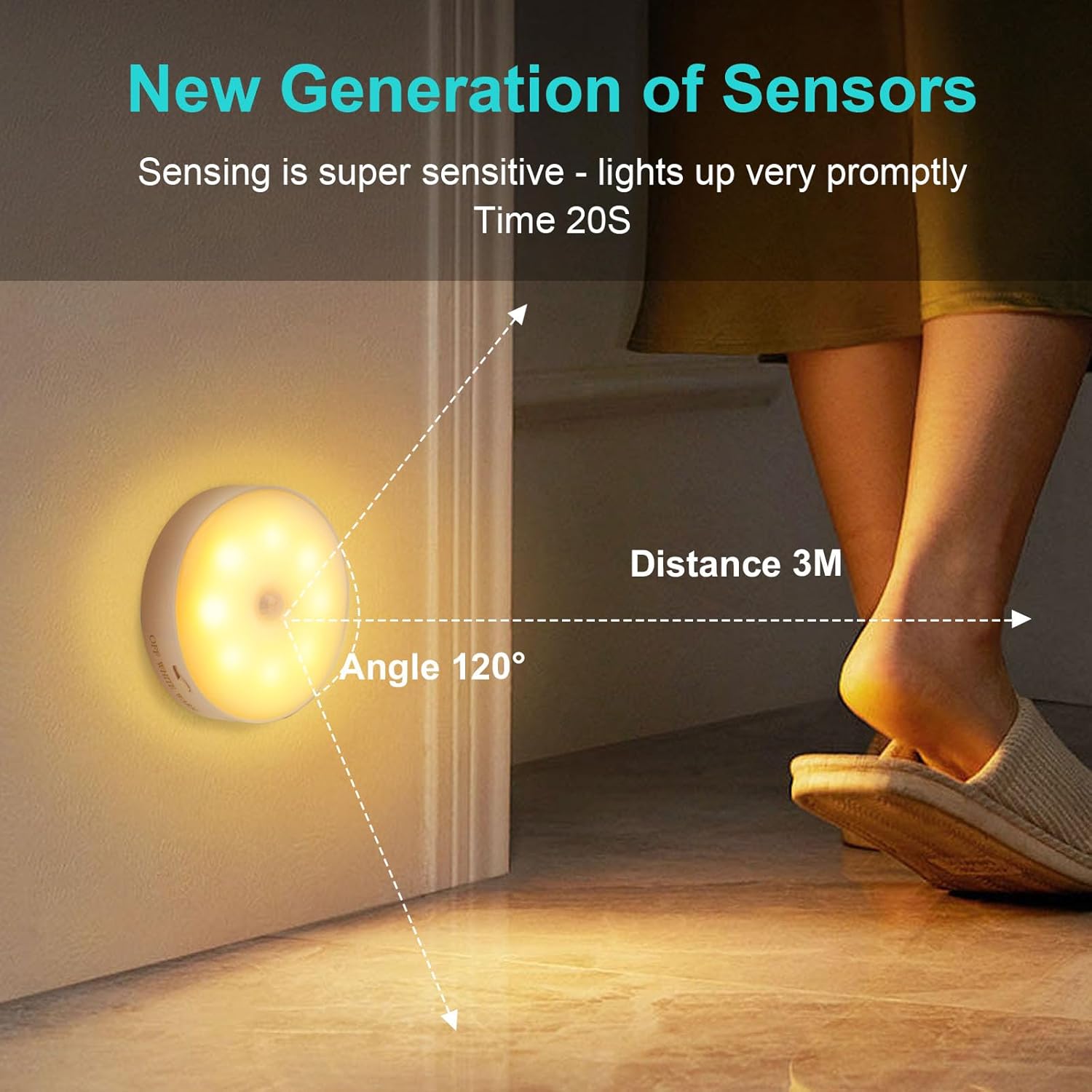 Veilleuse LED Détecteur De Mouvement - Rechargeable USB-C, 5 Couleurs RGB, 3 Modes, Pour Escalier/chambre/couloir - 4