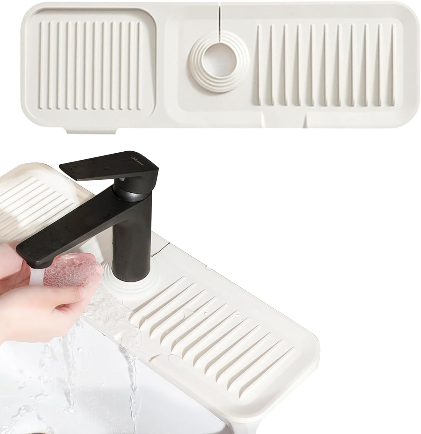 Mata silikonowa pod kran 45 * 15 cm, osłona kranu, osłona przeciwbryzgowa, akcesorium kuchenne i łazienkowe (biała)