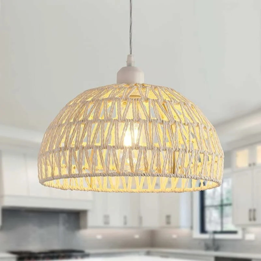 Rustykalny żyrandol z żarówką, lampa wisząca, plafon w stylu bohemy, zawieszenie z regulacją wysokości, biały, ciepłe światło 3000 K