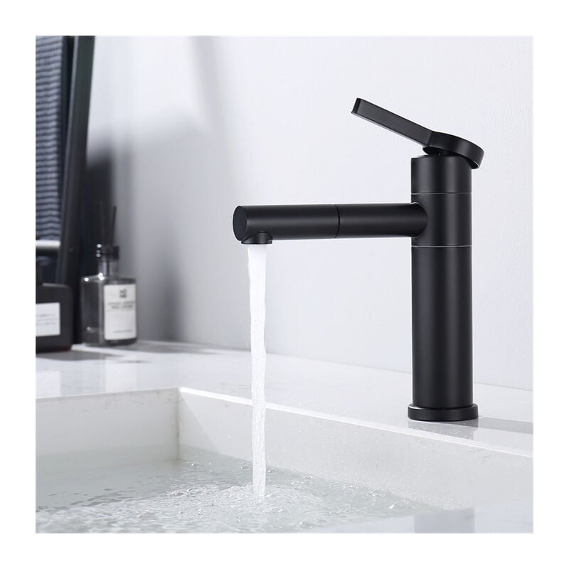 Bateria łazienkowa z obrotową wylewką 360°, czarna bateria umywalkowa, bateria zlewozmywakowa, baterie umywalkowe ze stali nierdzewnej