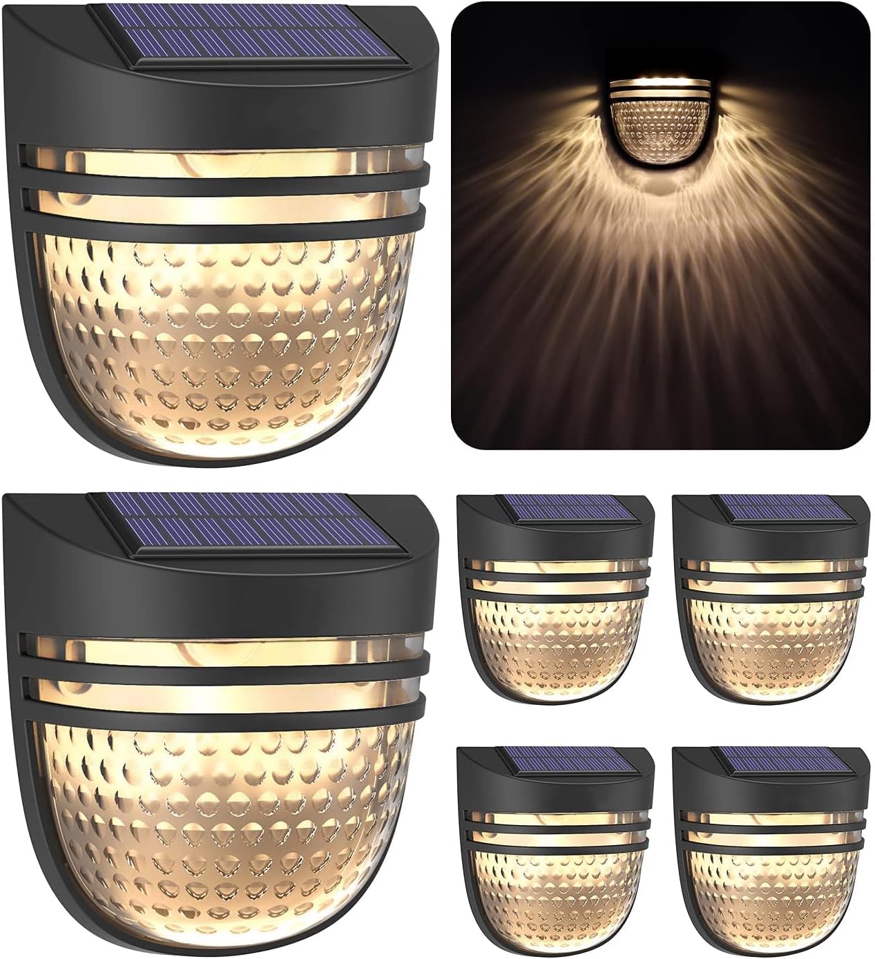 Zestaw 6 lamp solarnych zewnętrznych, wodoodporne lampy solarne do ogrodzenia z trybem oddychania/stałym, solarne lampy ścienne, lampy ogrodowe