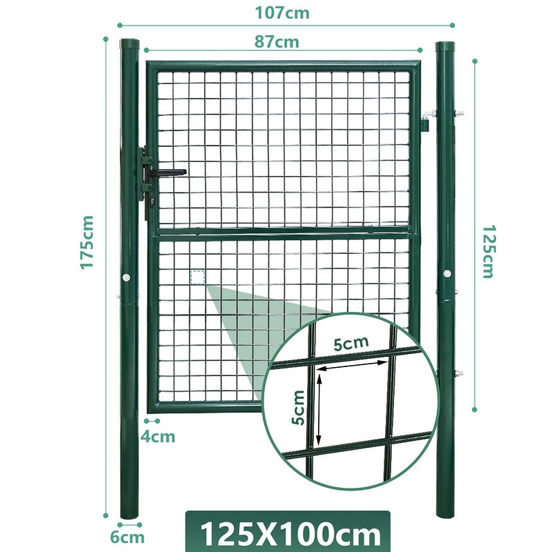 Portillon de jardin 125 x 100 cm avec serrure maille métallique - Vert - 4