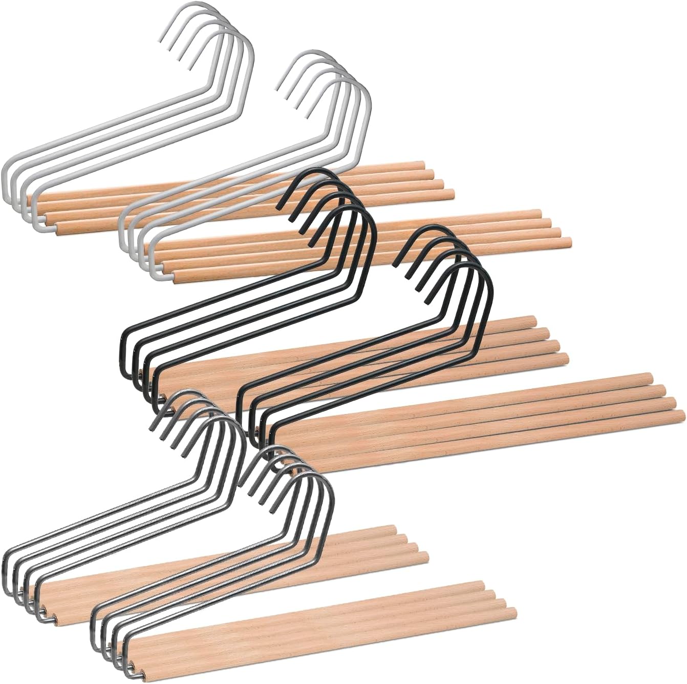 Cintres En Bois Avec Barre Pantalon - Lot De 12 Naturels