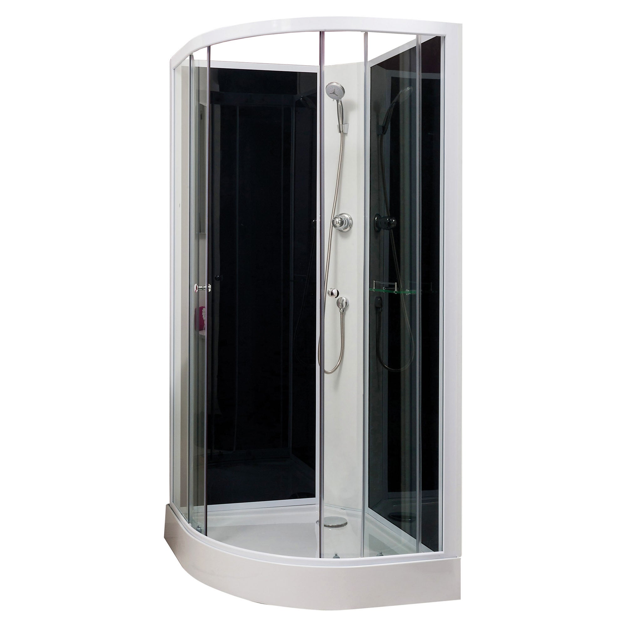ONDEE - cabina de ducha GENA, Montaje sin silicona- 1/4 de círculo -Perfiles de aluminio - blanco - 80 cm - 2