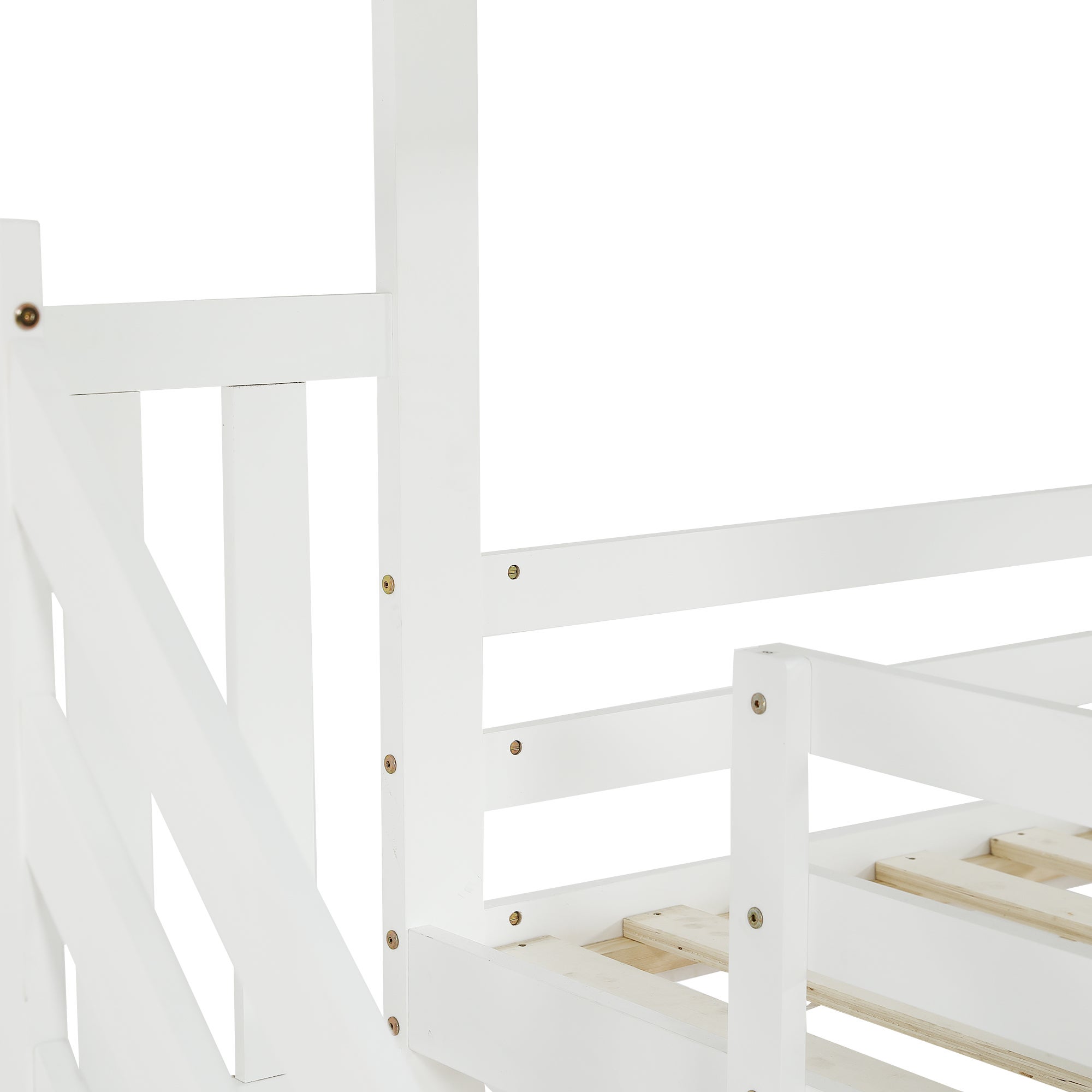 Lit superposé 90x200cm en bois - avec escalier de rangement - Blanc - 7