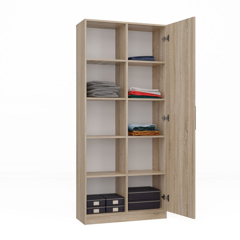 VILLME - Bibliothèque design minimaliste - 1 porte + 10 étagères - 80x30x182 cm - Meuble de rangement - Sonoma - 3